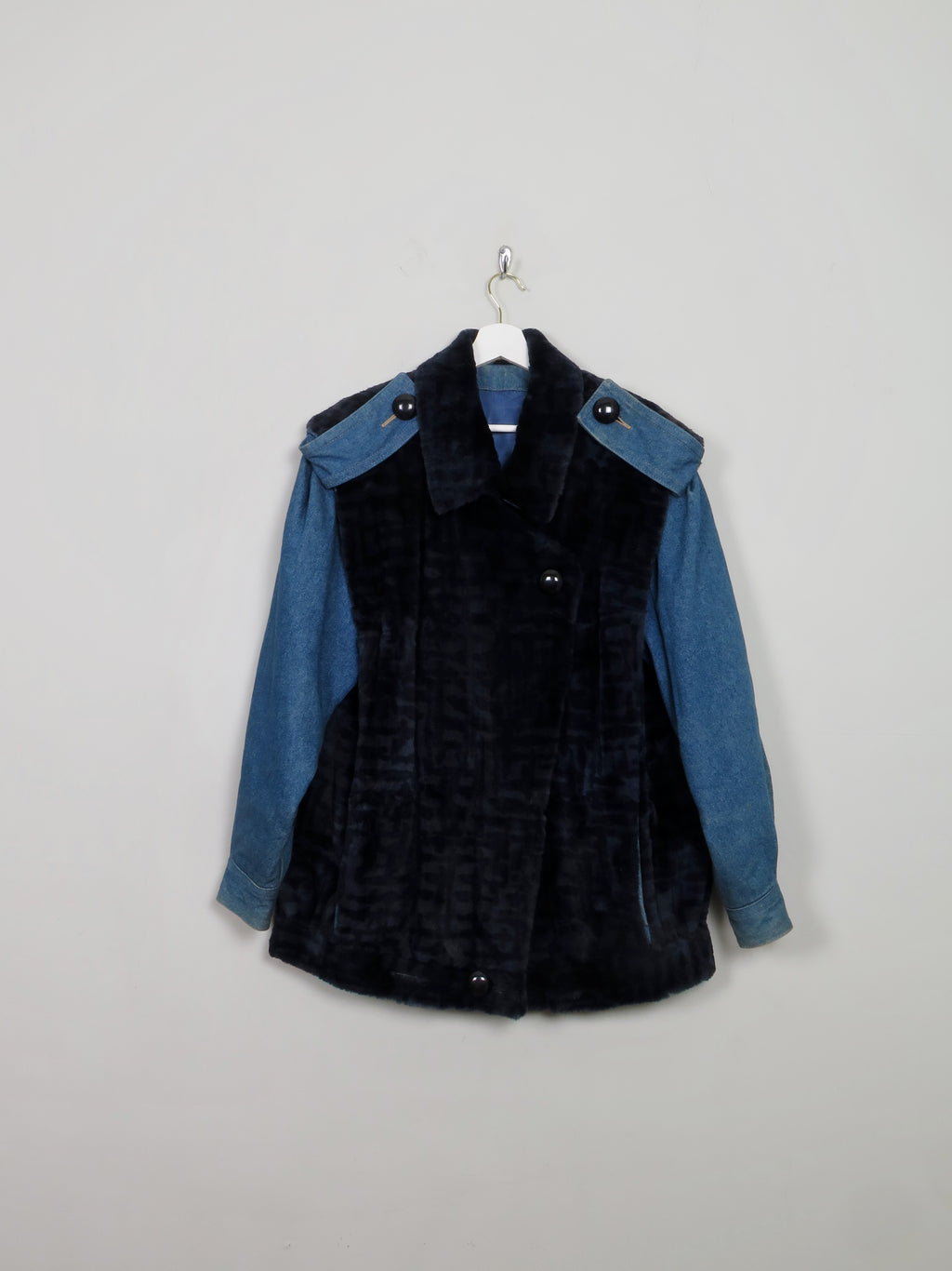 Women's Vintage Navy Fur & Denim Jacket M/L - The Harlequin