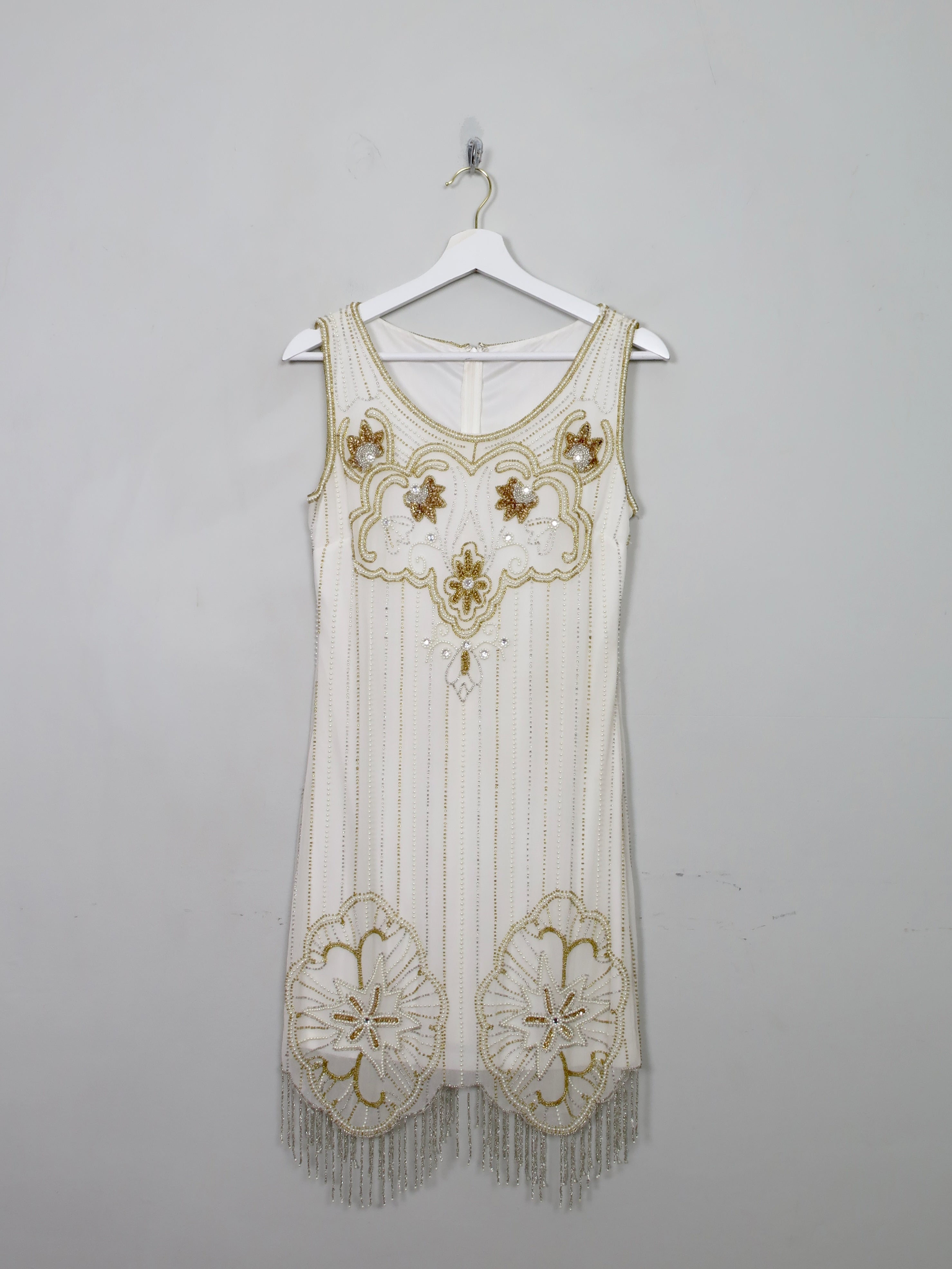 Vintage Style Cream Beaded Flapper Style Dress 8 Vintage Style Cream Beaded Flapper Style Dress 8