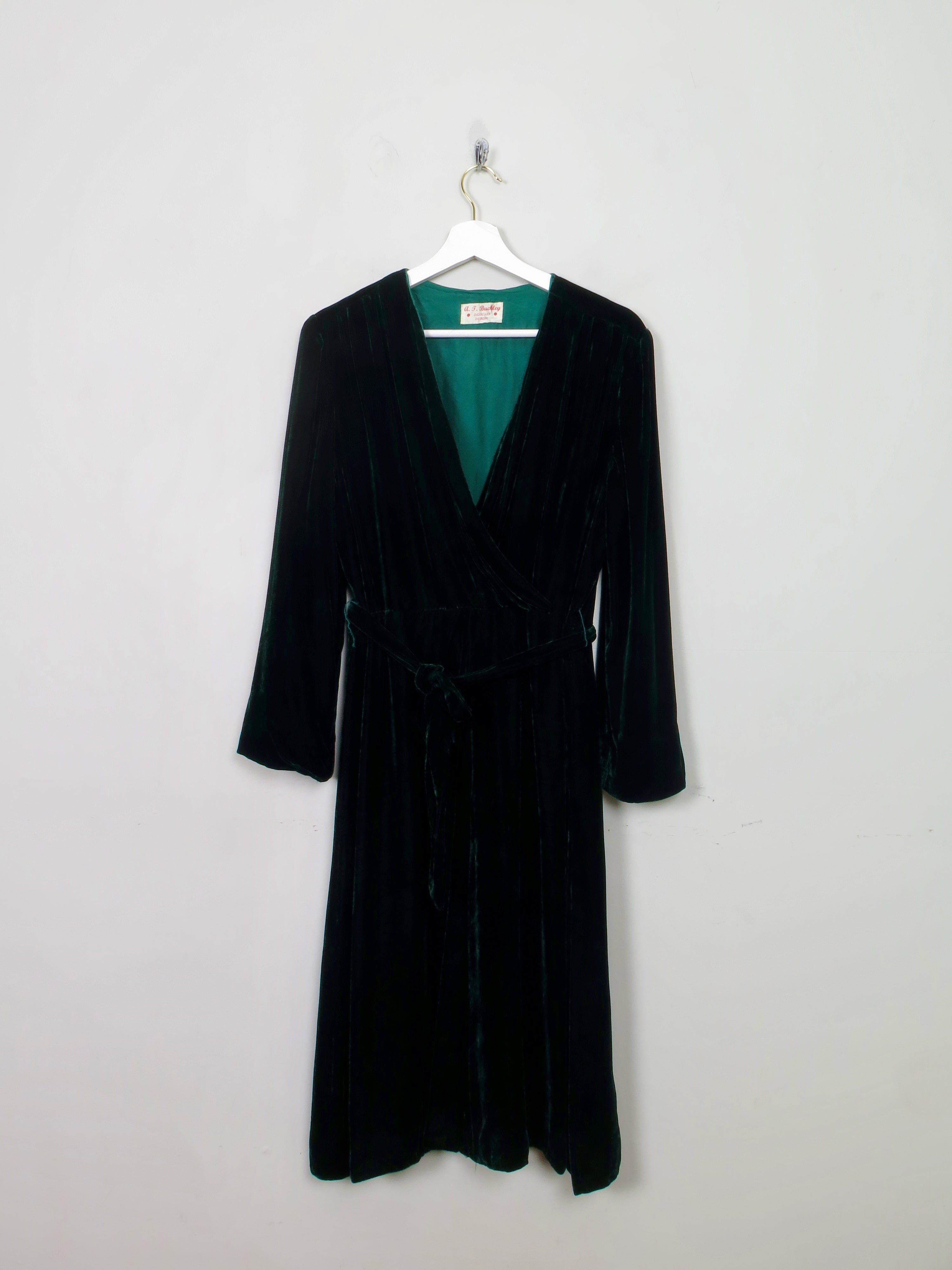 Vintage Emerald Green Silk Velvet Midi Dress S