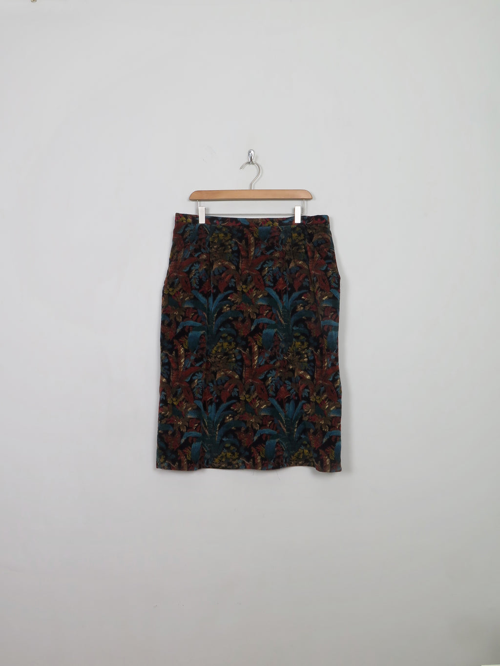 Vintage Printed Corduroy Midi Skirt 34"