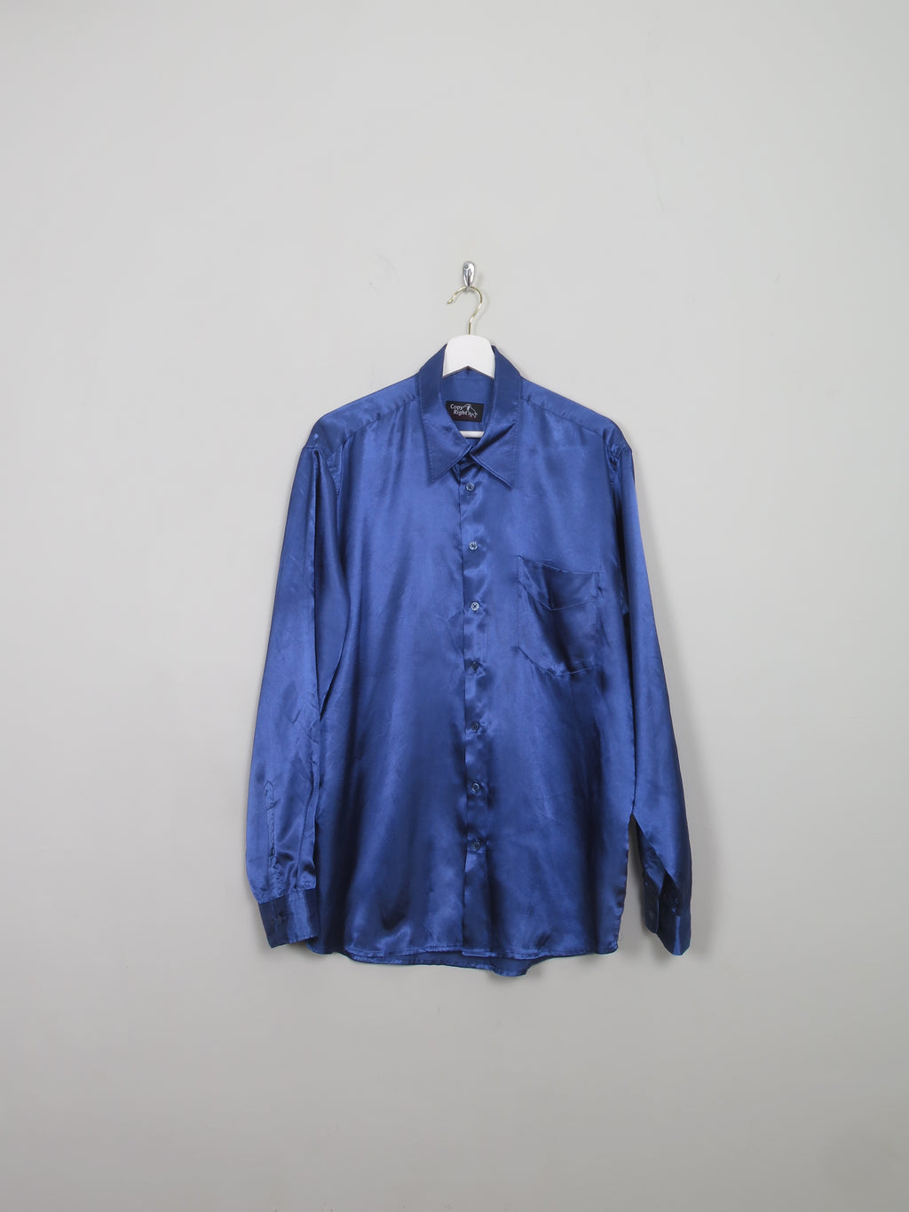 Men's Blue Satin Disco Shirt L - The Harlequin