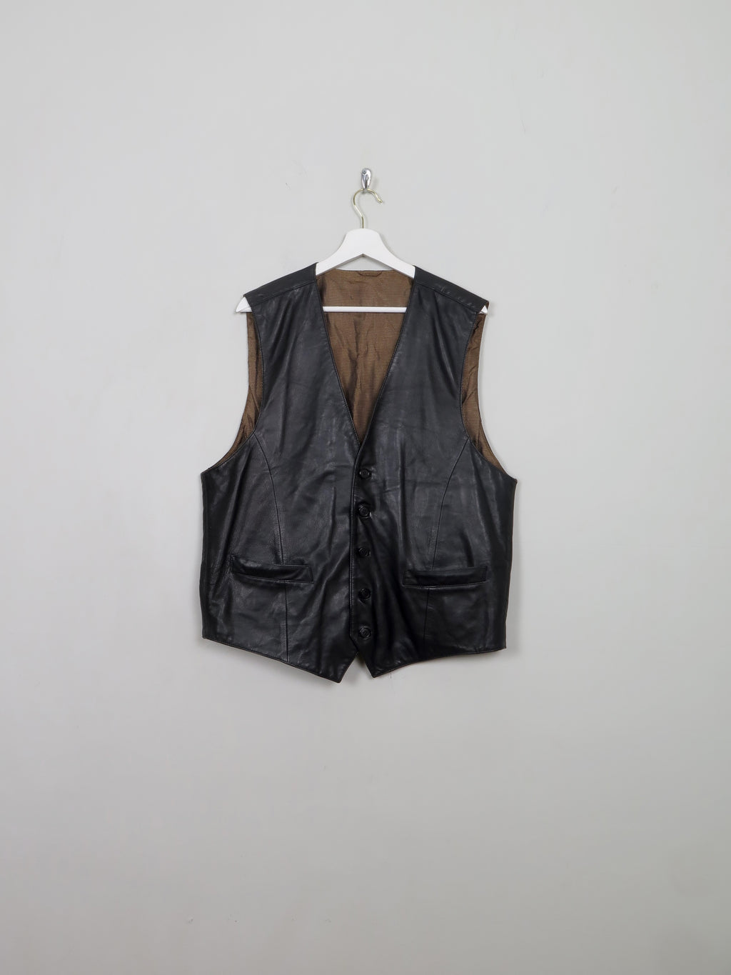 Men's Vintage Black Leather Waistcoat L/44 - The Harlequin