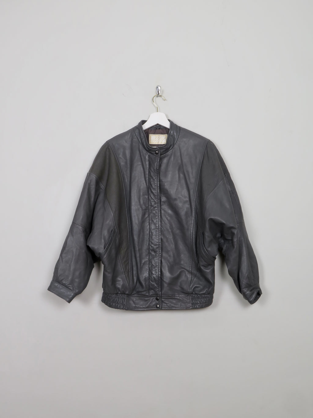 Women's Vibntage Grey 80s Leather Bomber Jacket S - The Harlequin