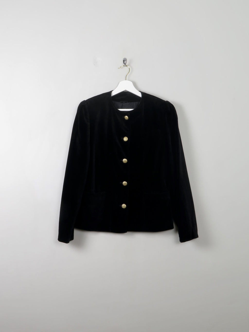 Women's Vintage Black Velvet Jacket S - The Harlequin
