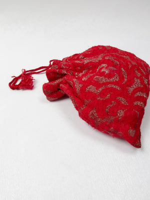 Vintage 1920s Red Paupers Bag With Wrist Strap - The Harlequin