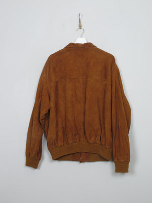 Men's Vintage Tan Suede Bomber Jacket M - The Harlequin