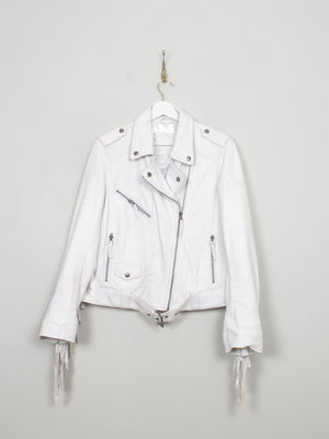 Women's White Fringed Leather Jacket S
