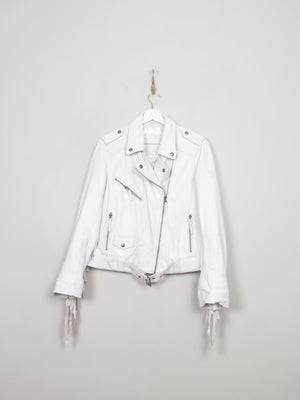 Women's White Fringed Leather Jacket S