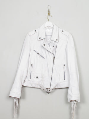 Women's White Fringed Leather Jacket S