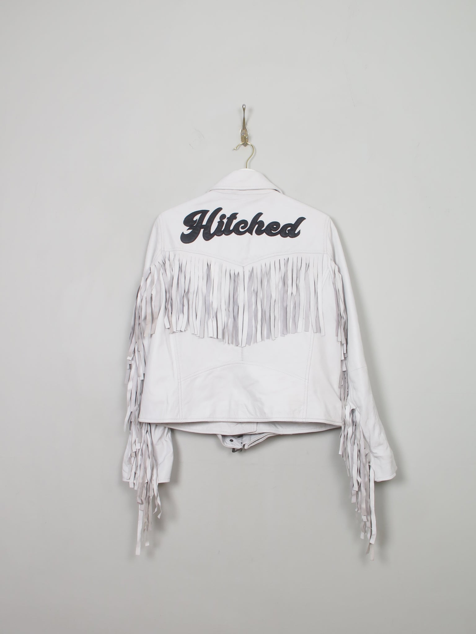 Women's White Fringed Leather Jacket S