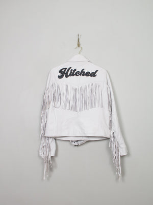 Women's White Fringed Leather Jacket S