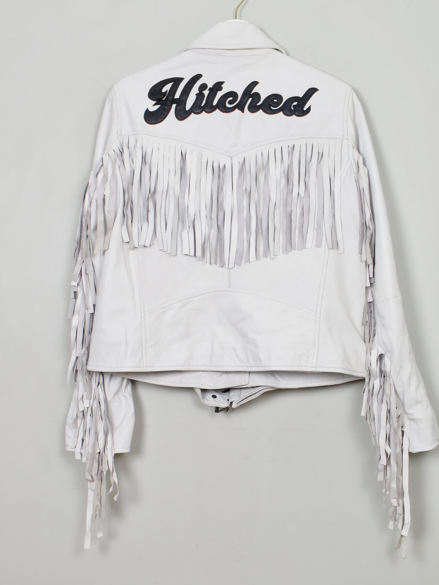 Women's White Fringed Leather Jacket S