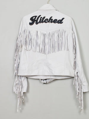 Women's White Fringed Leather Jacket S