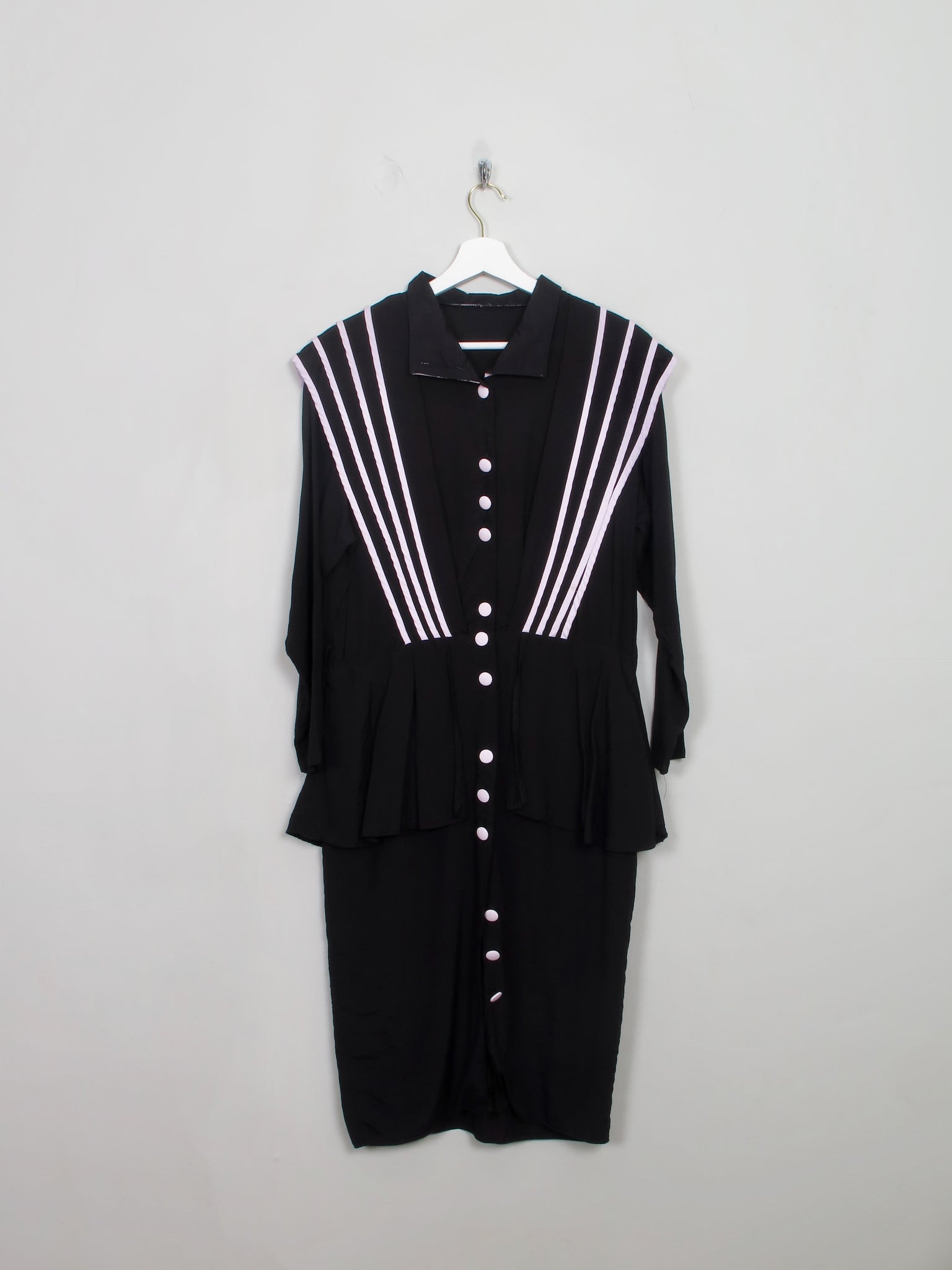 Vintage Black & Pink 1980s Dress S