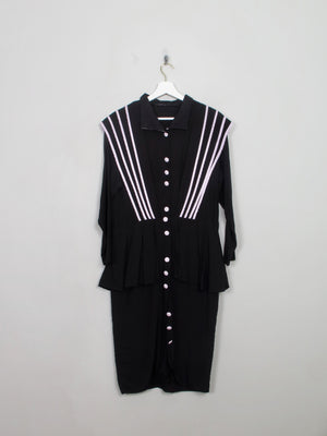 Vintage Black & Pink 1980s Dress S