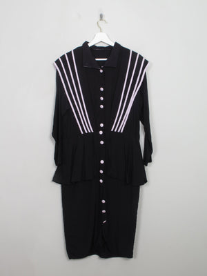 Vintage Black & Pink 1980s Dress S