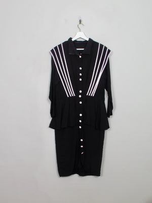 Vintage Black & Pink 1980s Dress S