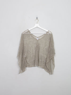 Vintage Grey Green Beaded Cape Top S