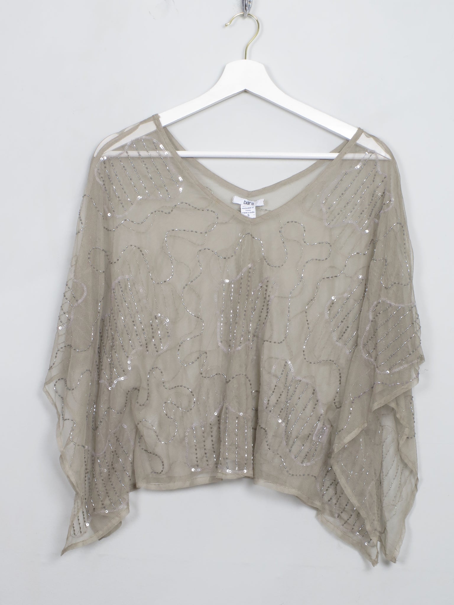 Vintage Grey Green Beaded Cape Top S