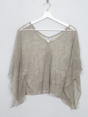 Vintage Grey Green Beaded Cape Top S