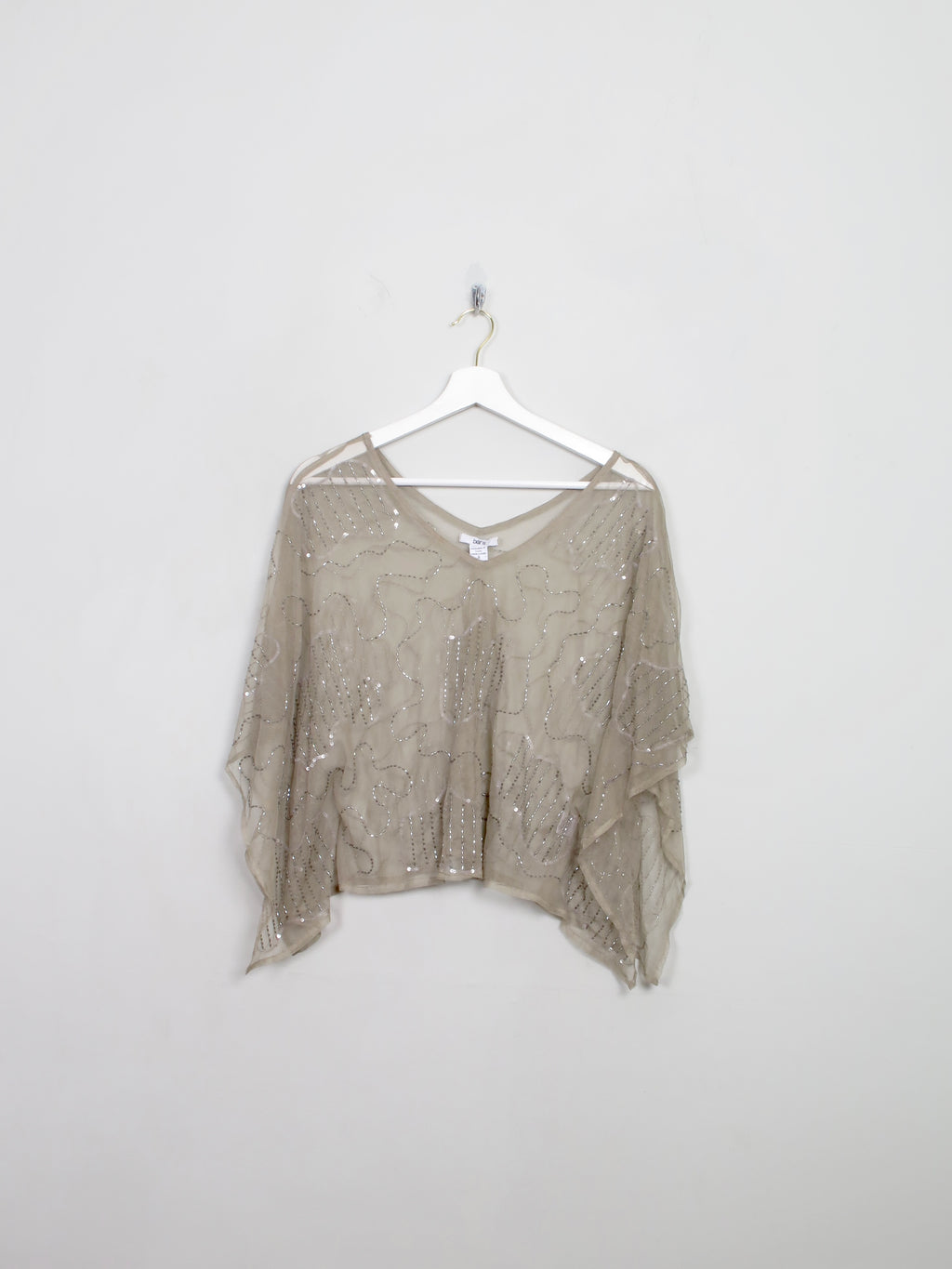 Vintage Grey Green Beaded Cape Top S