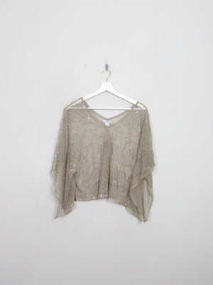Vintage Grey Green Beaded Cape Top S
