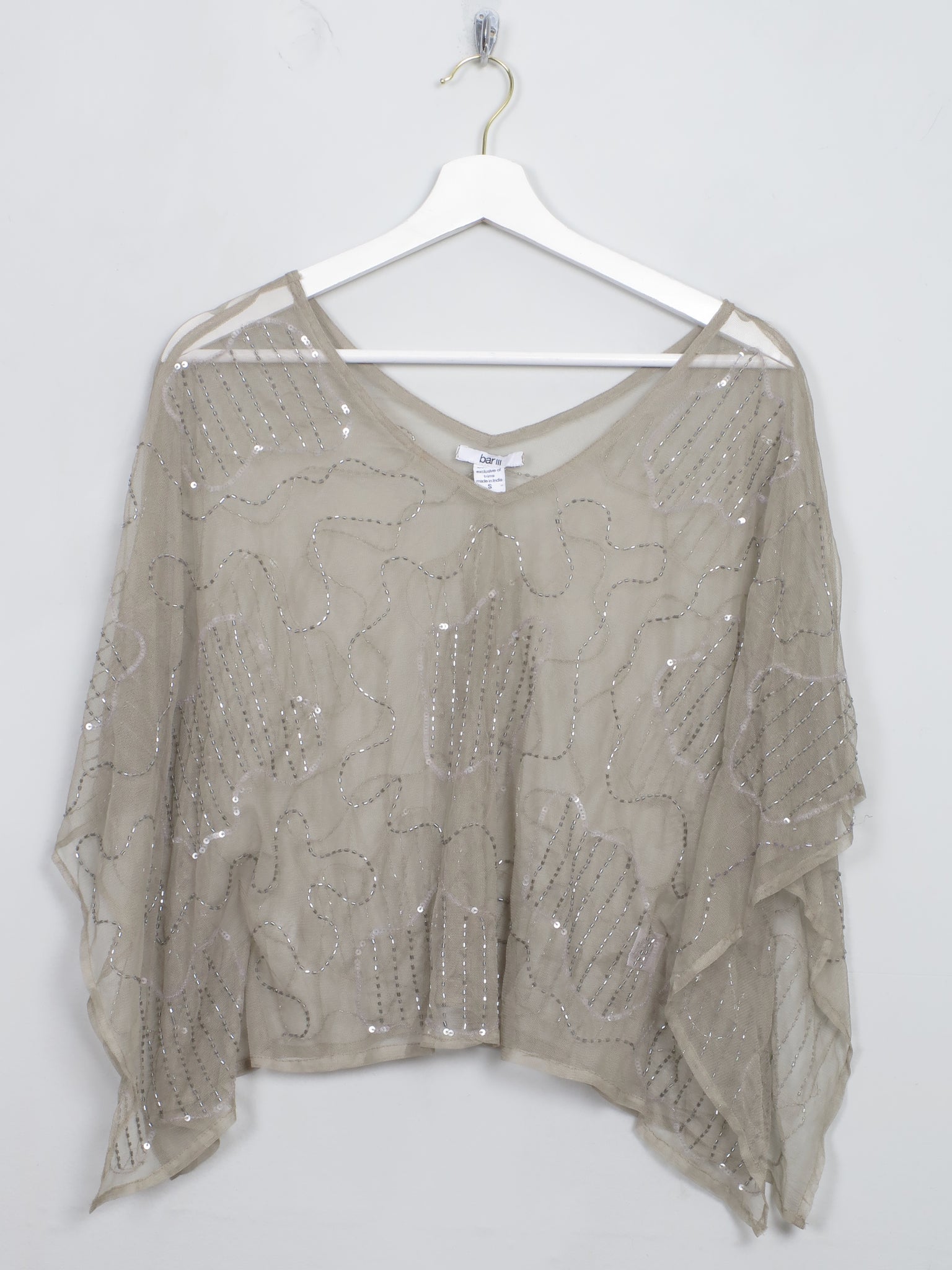 Vintage Grey Green Beaded Cape Top S