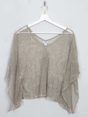 Vintage Grey Green Beaded Cape Top S