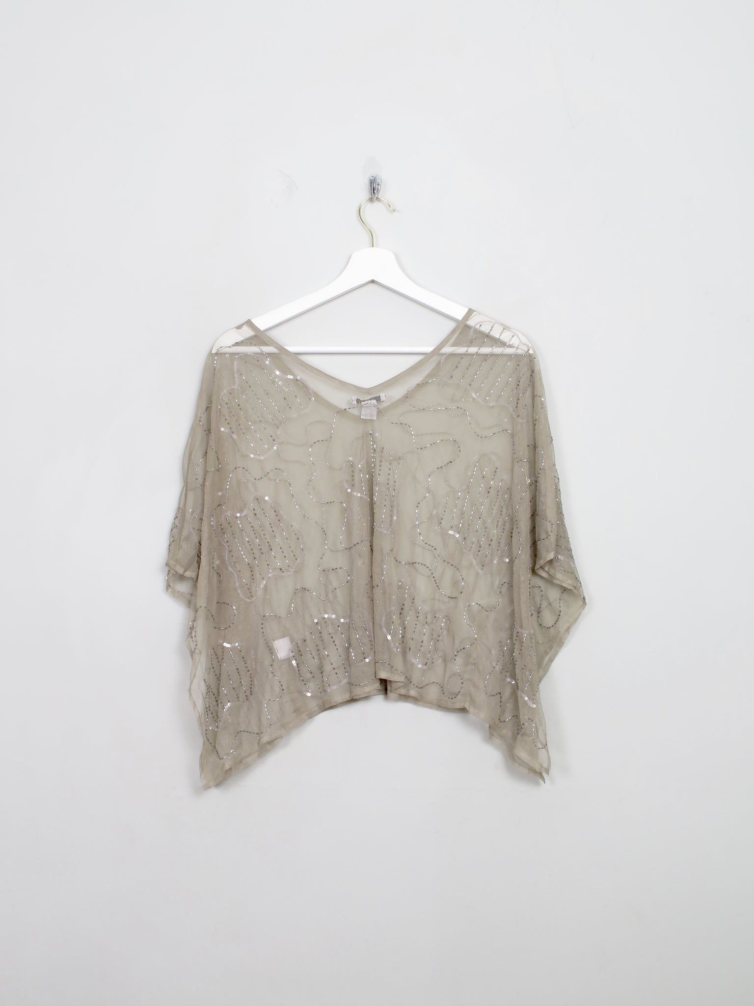 Vintage Grey Green Beaded Cape Top S