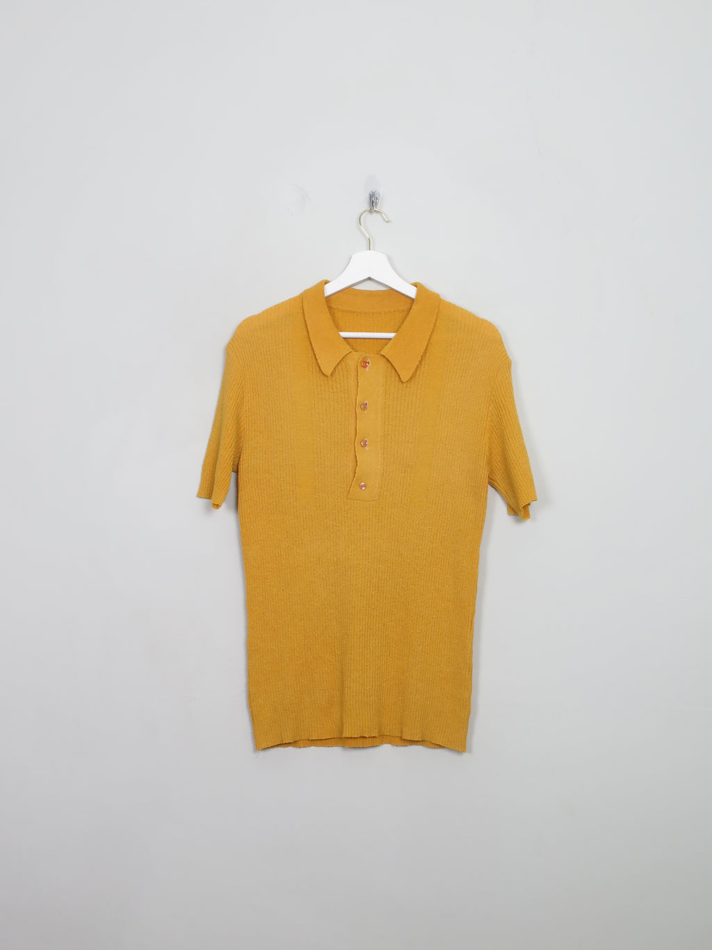 Men's Vintage Mustard Yellow Ribbed Polo Top M/L