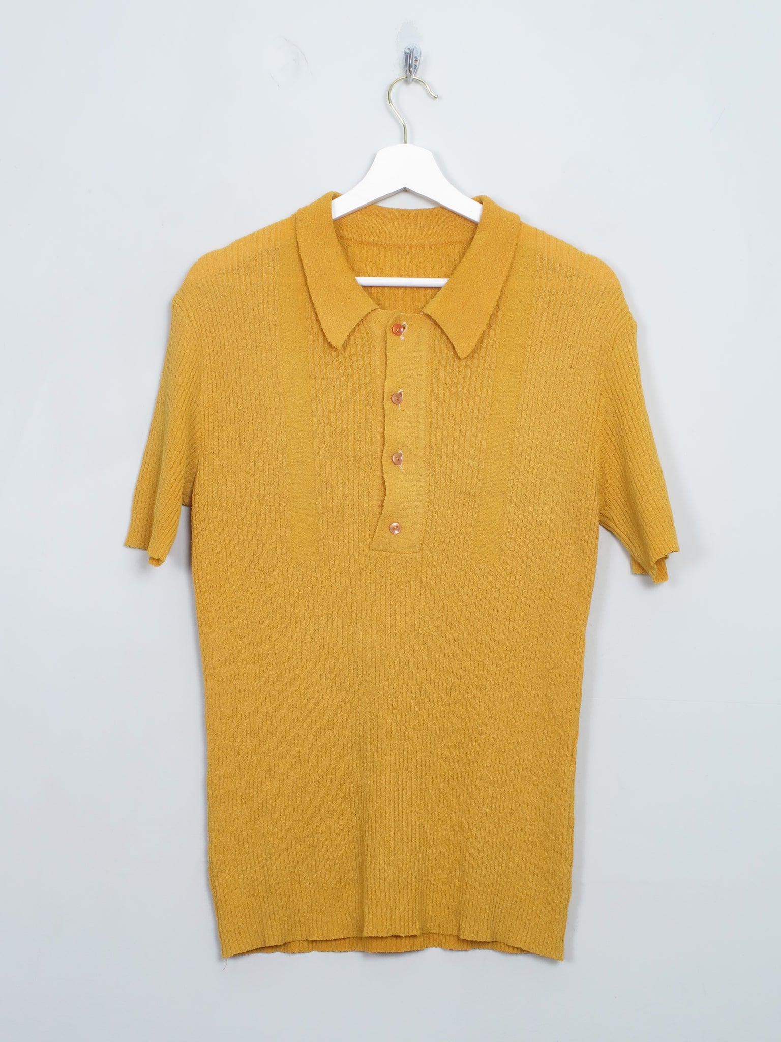 Men's Vintage Mustard Yellow Ribbed Polo Top M/L