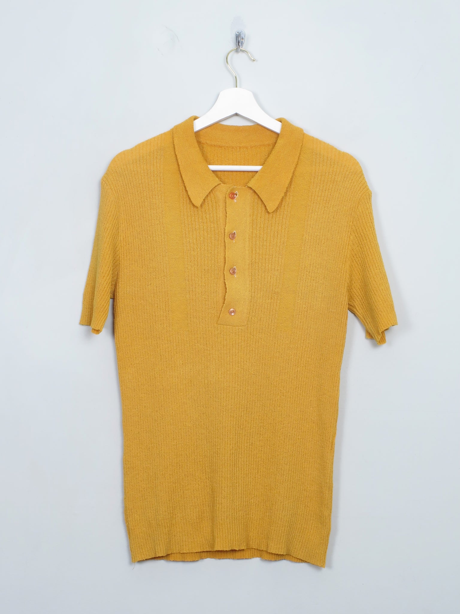 Men's Vintage Mustard Yellow Ribbed Polo Top M/L