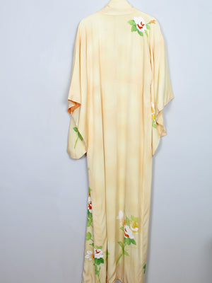 Women's Vintage Yellow Silk Kimono S/M