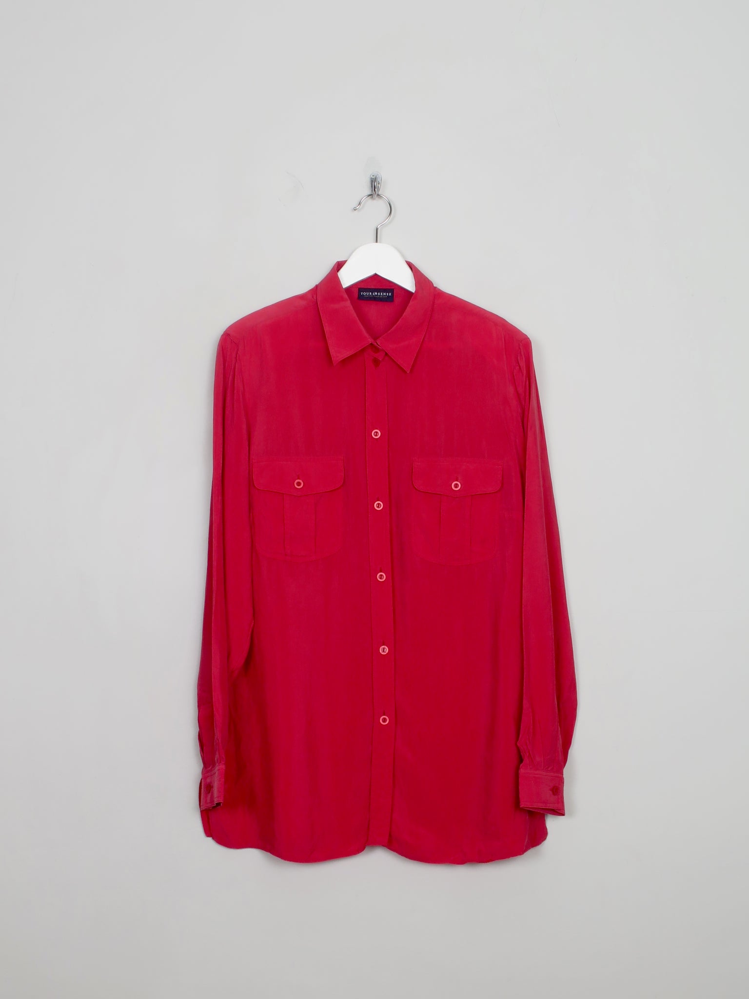 Women's VIntage Silk Blouse With Collar L/XL
