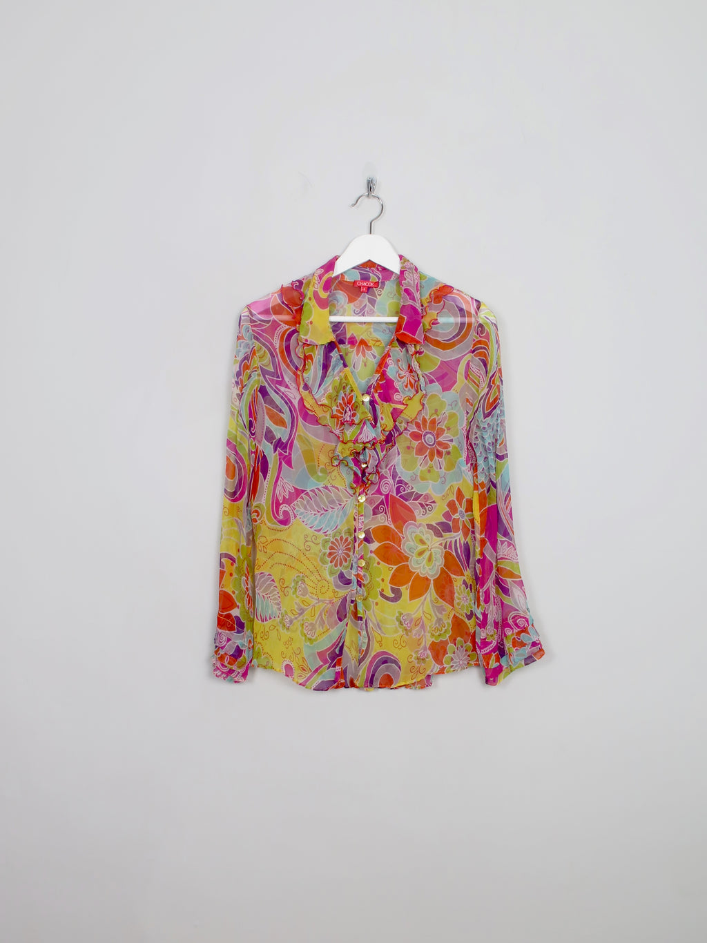 Women's Vintage Colourful Silk Chacok Blouse M
