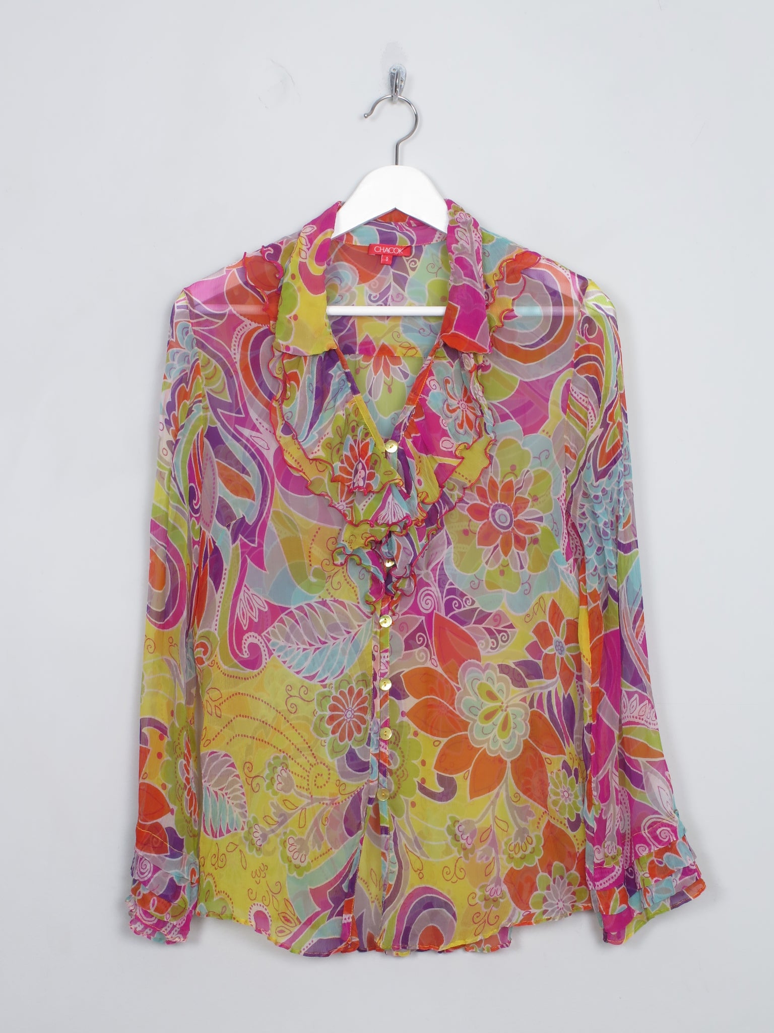 Women's Vintage Colourful Silk Chacok Blouse M