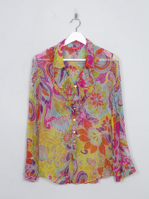 Women's Vintage Colourful Silk Chacok Blouse M