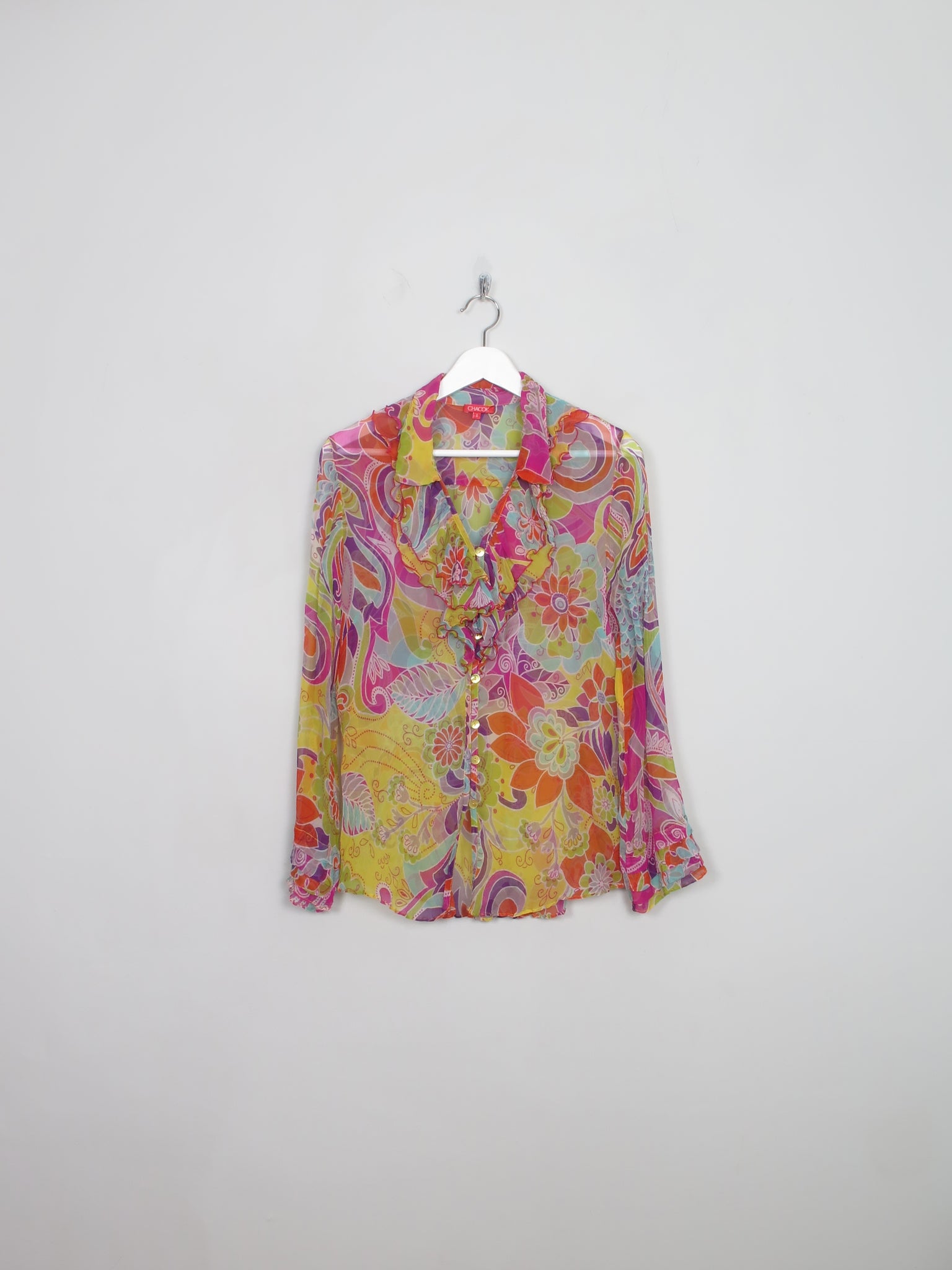 Women's Vintage Colourful Silk Chacok Blouse M
