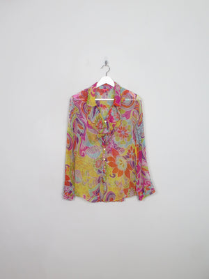Women's Vintage Colourful Silk Chacok Blouse M