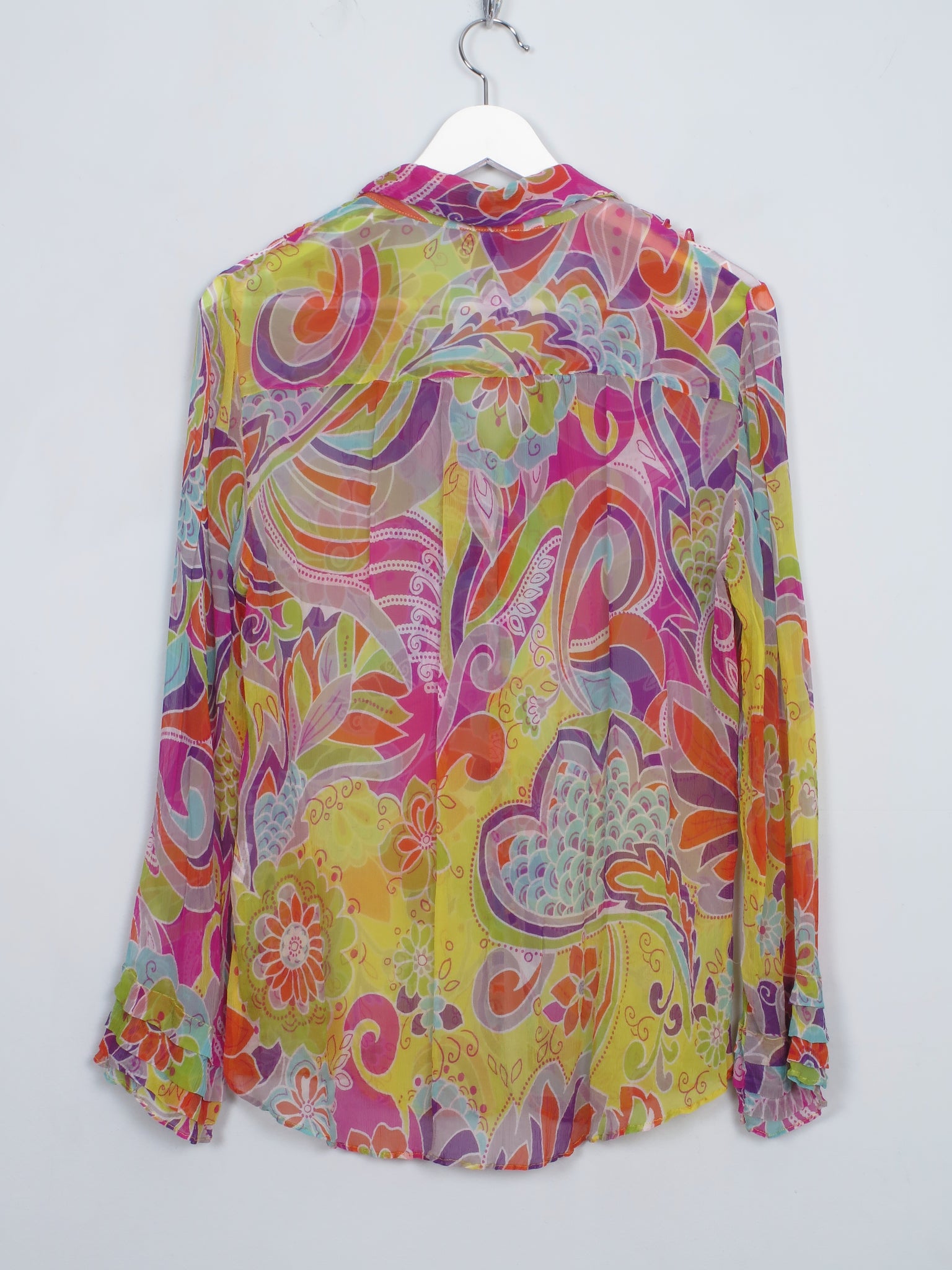 Women's Vintage Colourful Silk Chacok Blouse M