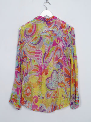 Women's Vintage Colourful Silk Chacok Blouse M