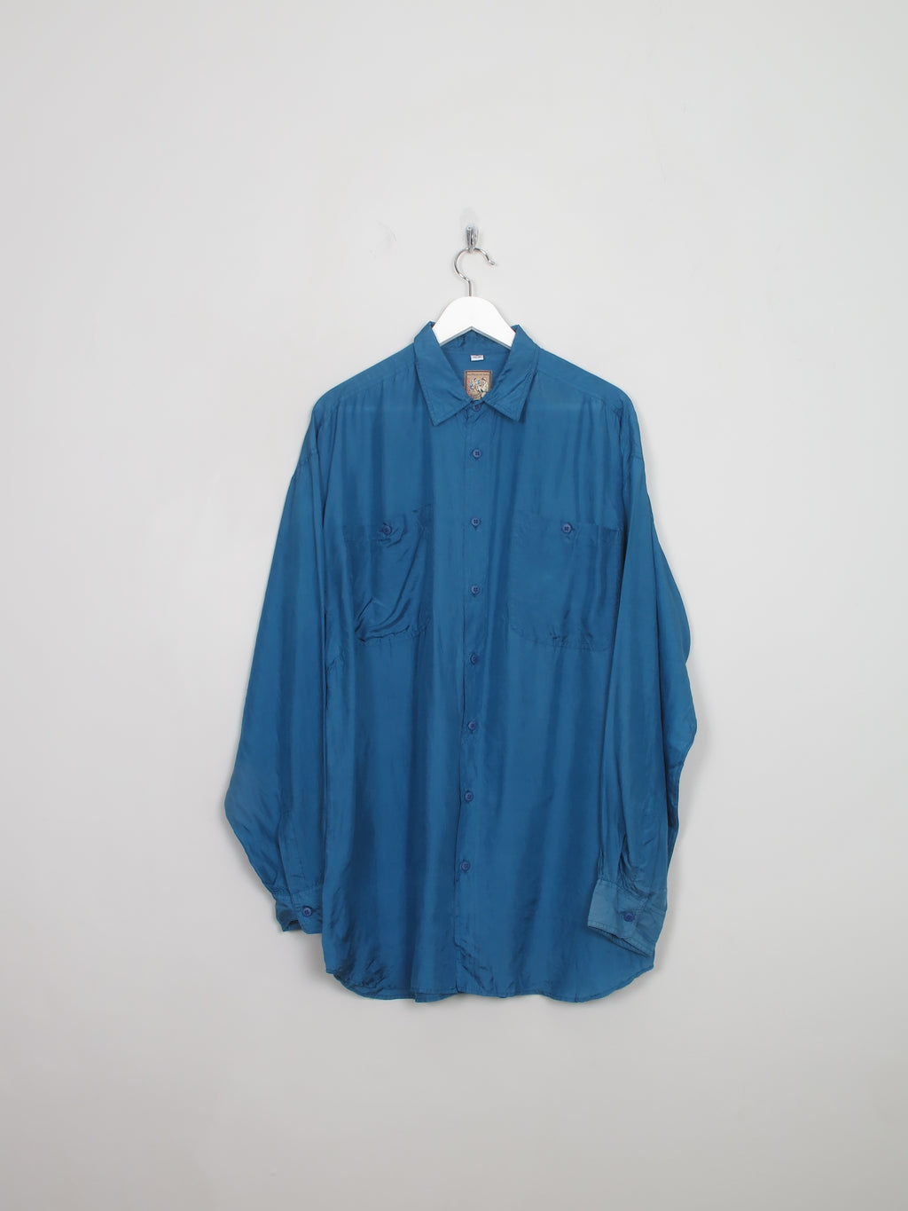 Men's Vintage Silk Turquoise Shirt M Oversized