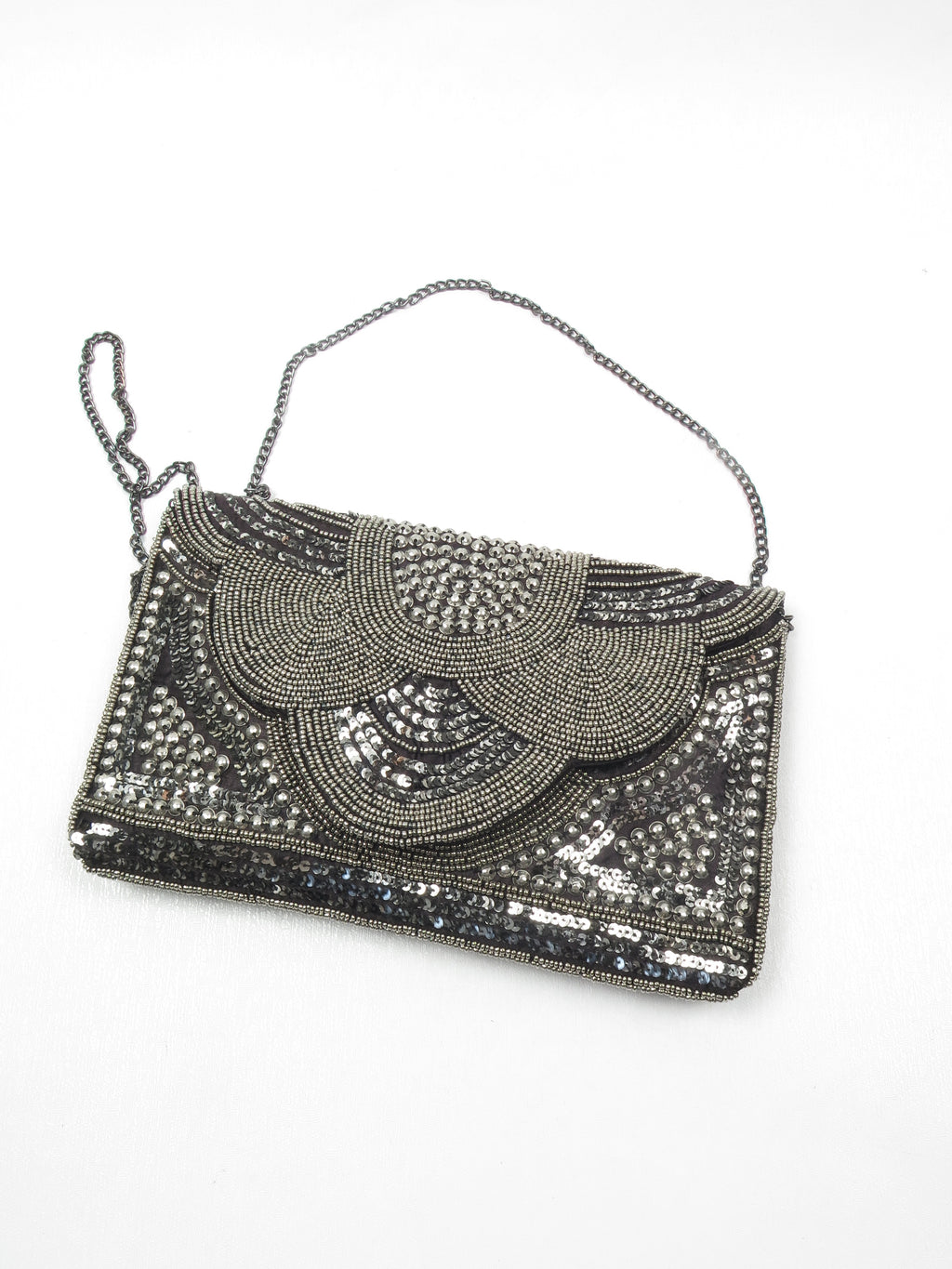 Black & Anthracite Beaded Vintage Style Bag