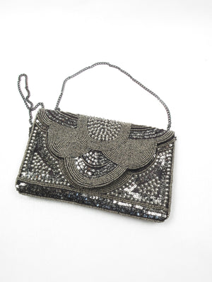 Black & Anthracite Beaded Vintage Style Bag