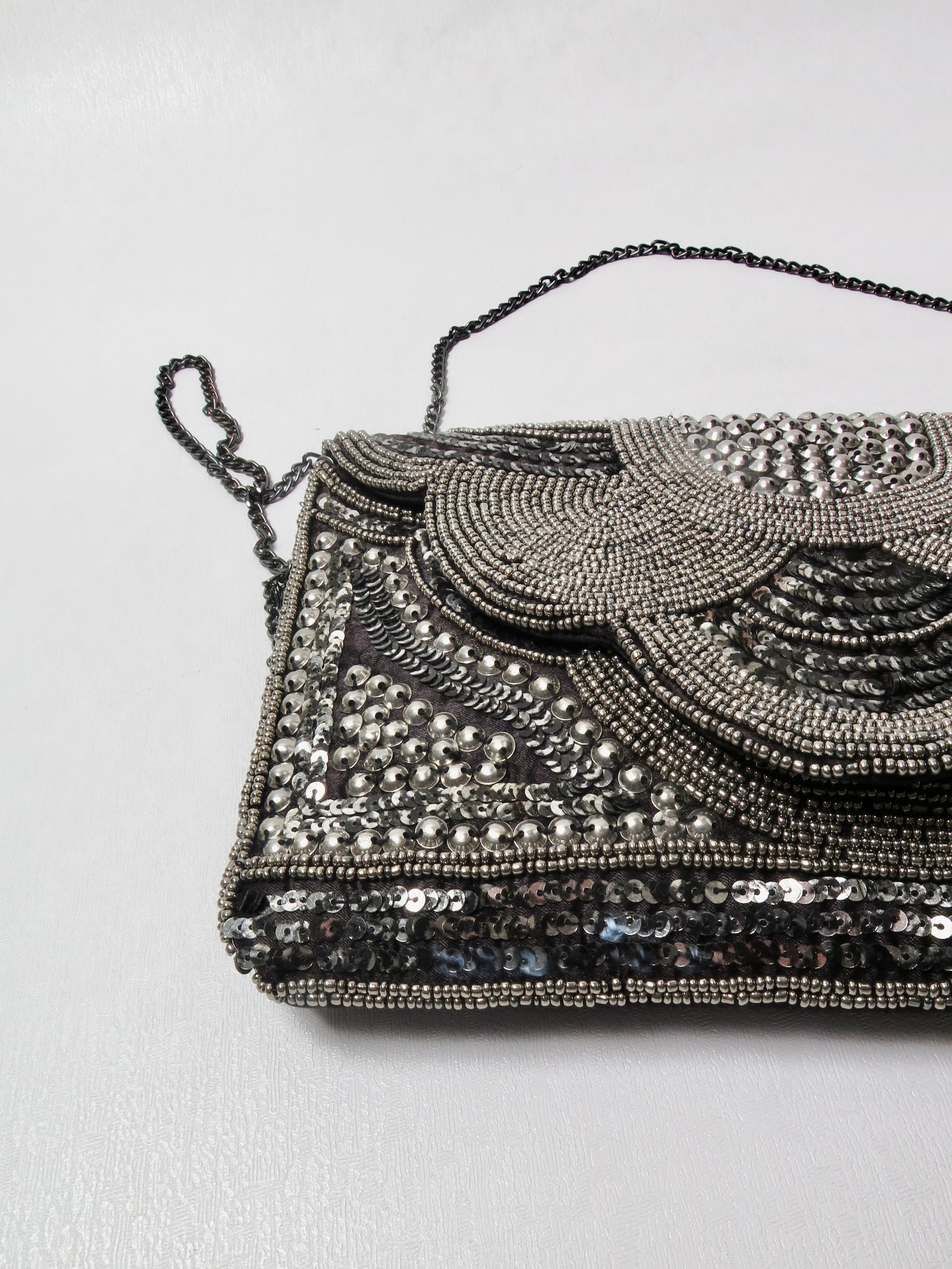 Black & Anthracite Beaded Vintage Style Bag
