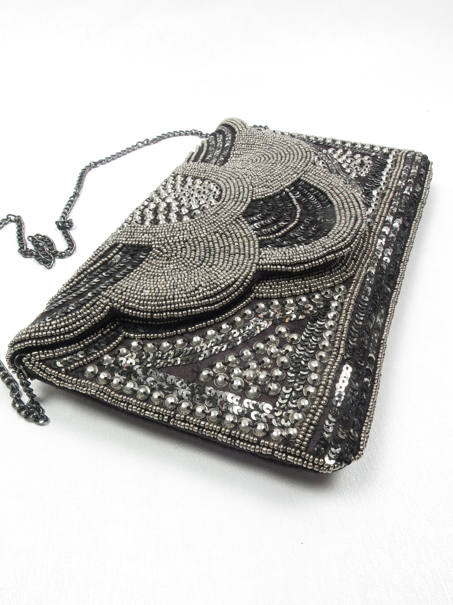 Black & Anthracite Beaded Vintage Style Bag