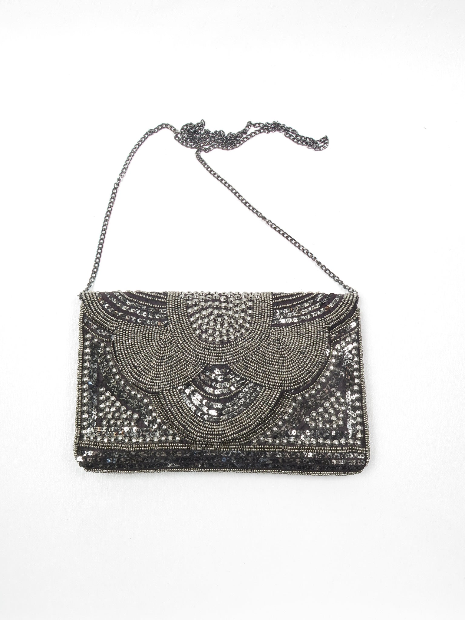 Black & Anthracite Beaded Vintage Style Bag