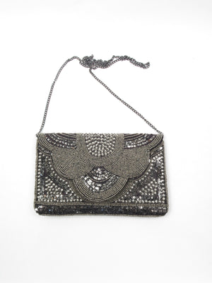 Black & Anthracite Beaded Vintage Style Bag