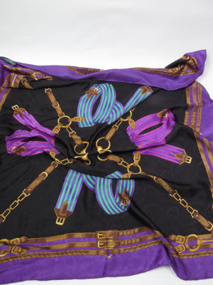 Vintage Large Silk Purple & Black Ralph Lauren Scarf