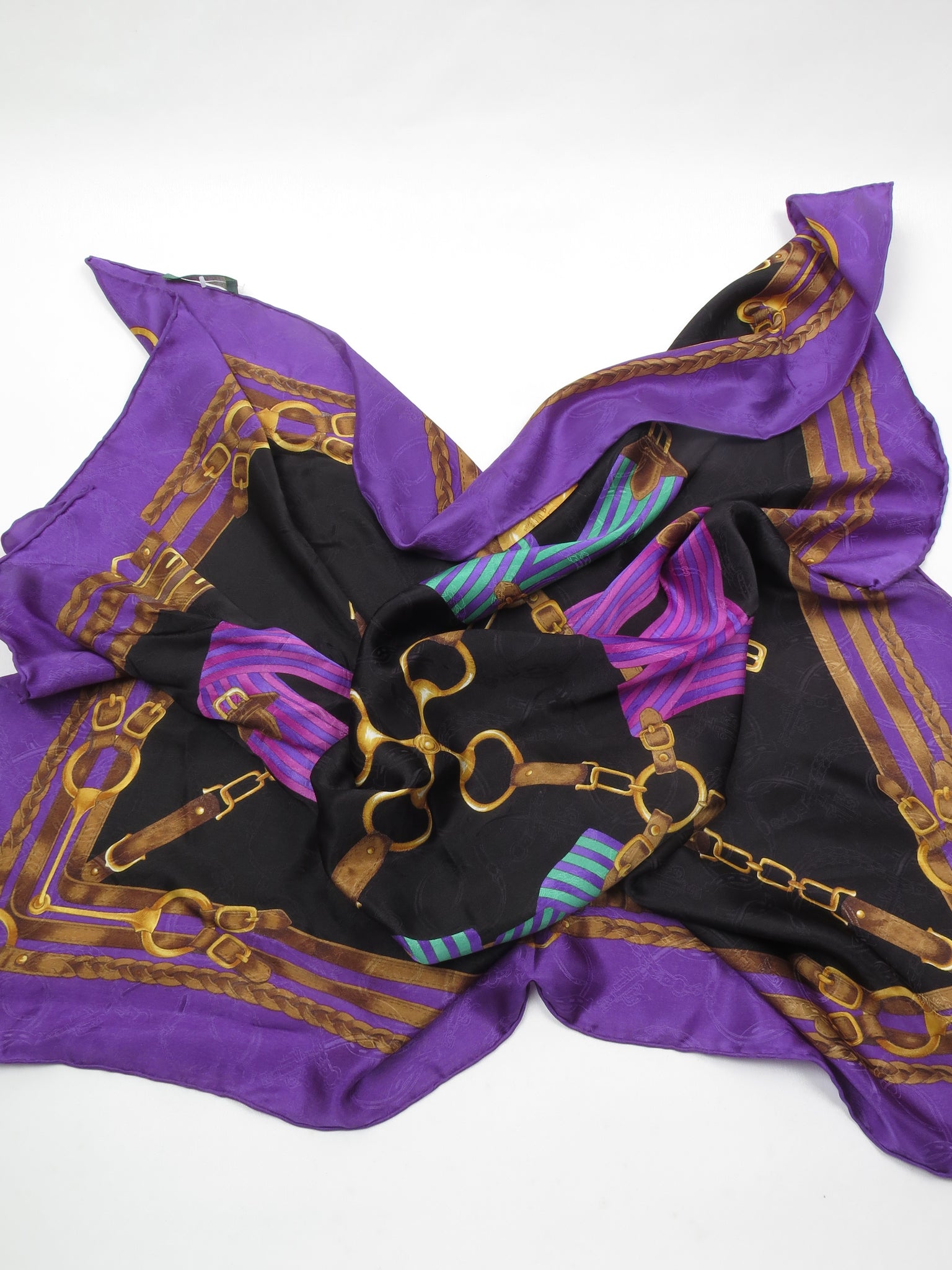 Vintage Large Silk Purple & Black Ralph Lauren Scarf